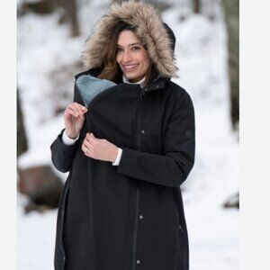 Seraphine Maternity Winter Coat 4 Black Fur Trim Hood